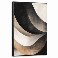 LEINWAND Bilder mit Rahmen - Abstrakt - Wellen - Schwarz - Verwittert - 60x90 - Trüffeleichefarben, Textil (60/90cm) - MuchoWow