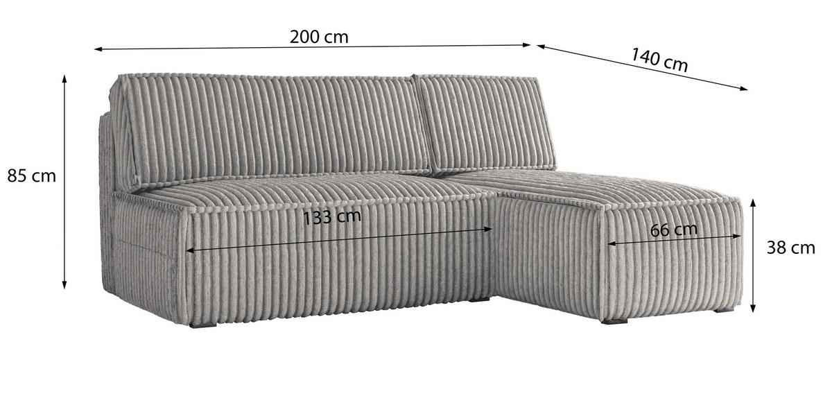 ECKSOFA BRISO T Blau Kordstoff mit Schlaffunktion - Blau/Grau, Holz/Kunststoff (200/140cm) - MASSENO