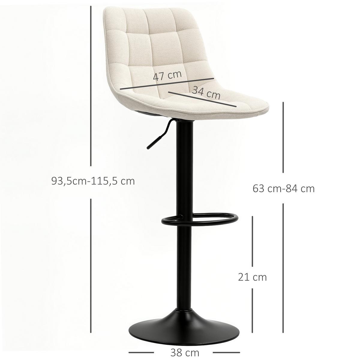 BARHOCKER 2er-Set, Gepolstert Barstuhl mit Lehne, Chenille-Optik Beige - Beige/Schwarz, Kunststoff/Textil (47/115.5/48cm) - HOMCOM