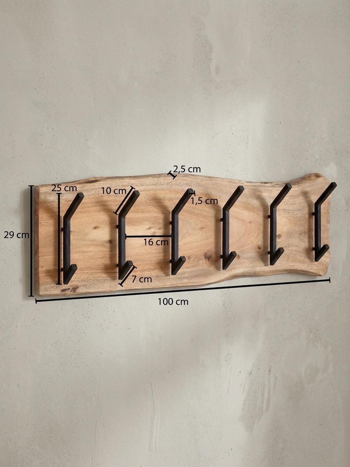 WANDGARDEROBE Akazie Massivholz Metall Modern 100x29x12,5 cm mit Baumkante - Beige, Holz (100/29/13cm) - KADIMA DESIGN