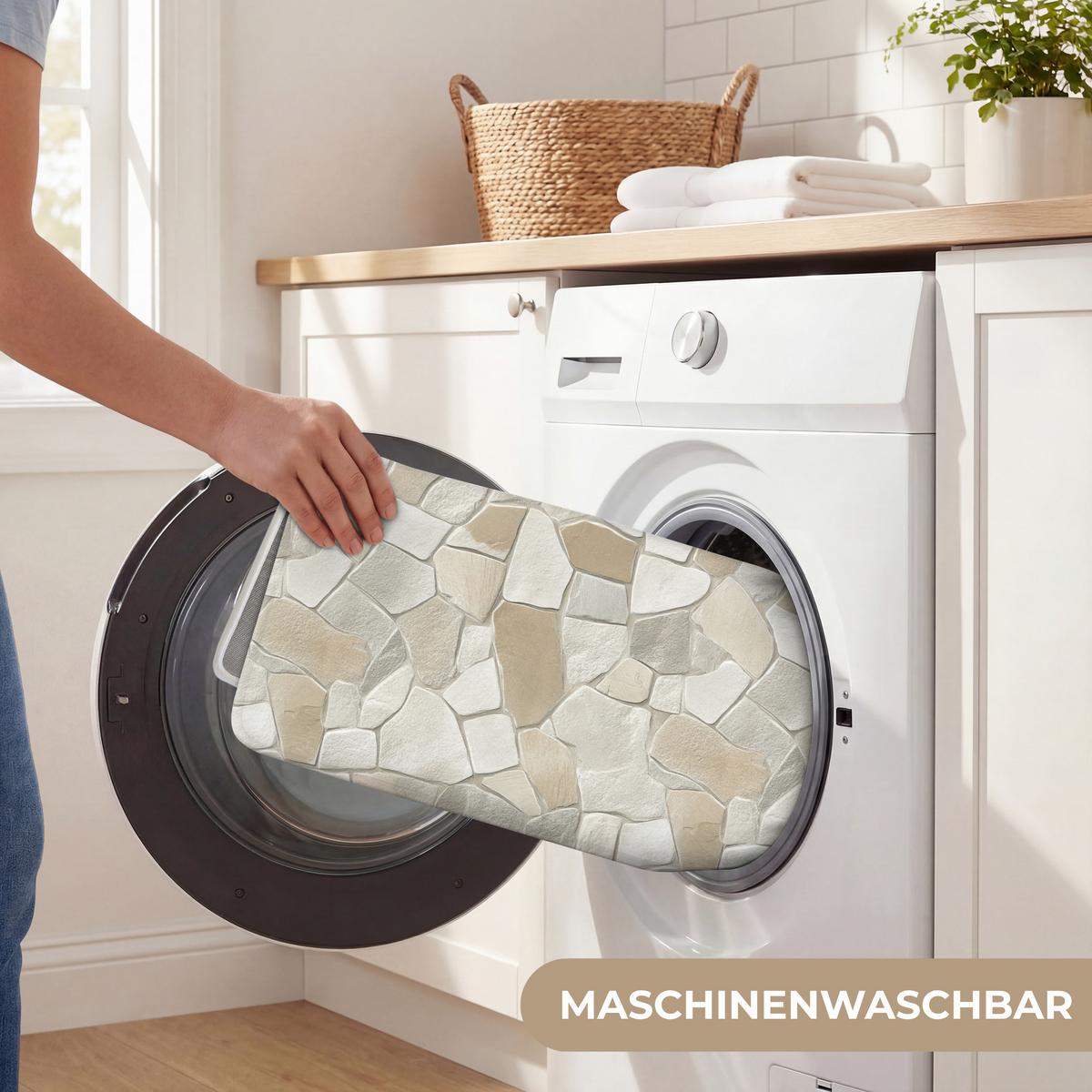 BADEMATTE Mosaik - Steine - Beige 60x120 cm - Beige/Creme, Textil (60/120cm) - OnlyWow