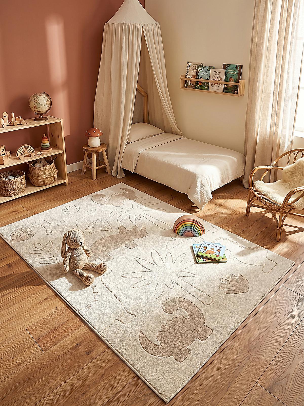 KINDERTEPPICH Kurzflor Dinosaurier CANAZEI Polypropylen Creme 120 x 160 cm - Beige, Textil (120/160cm) - KADIMA DESIGN