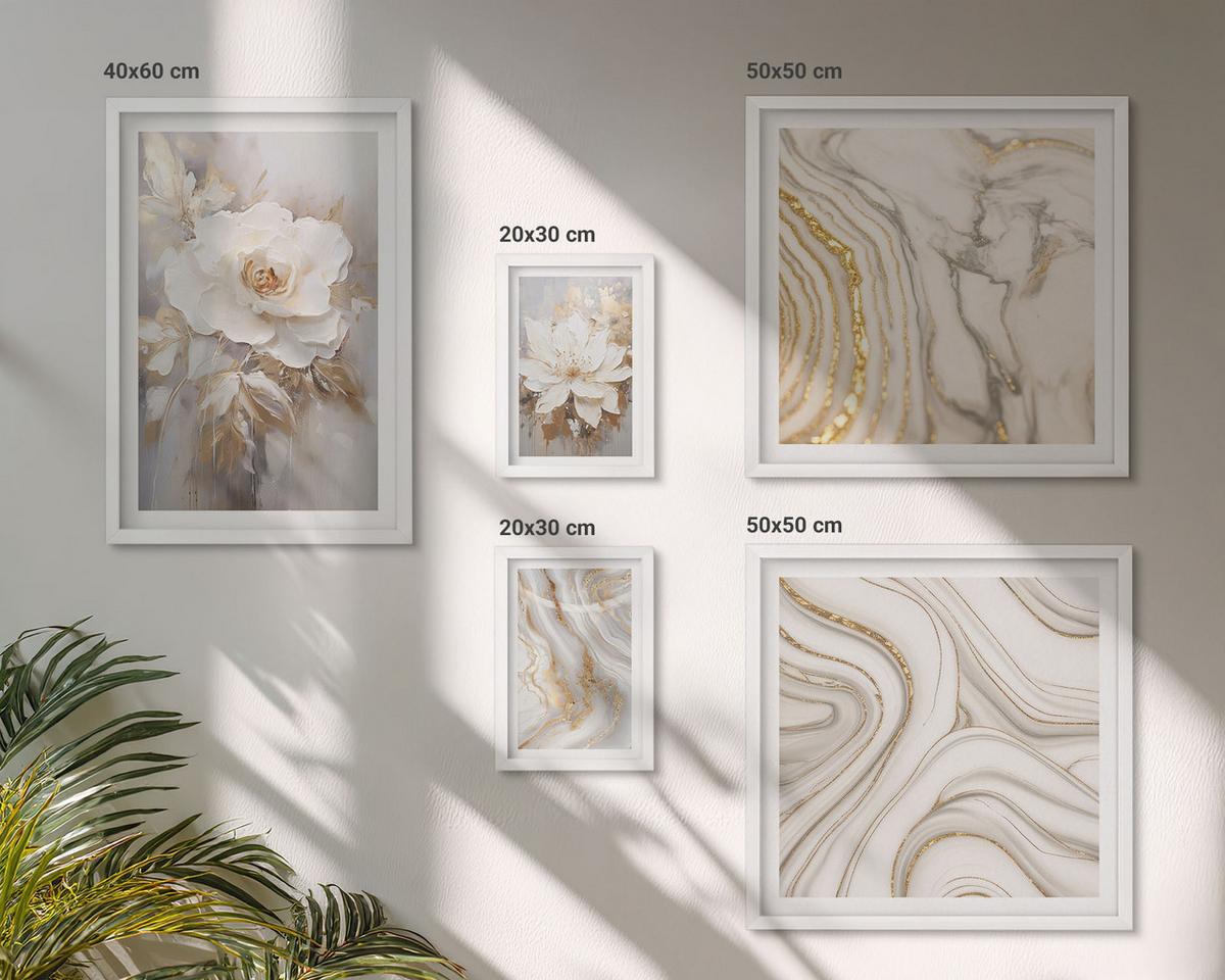 BILDER SET 5er Set - 50x50 cm & 20x30 cm & 40x60 cm Weißer Rahmen - Subtile abstrakte Muster - Weiß, Kunststoff (40/60cm) - TULUP