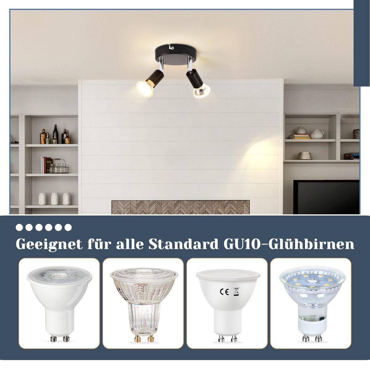 DECKENSTRAHLER Windsheim 2-flammig 12/12/10.4 cm - Schwarz, Metall (12/12/10.4cm) - Nettlife