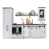 KÜCHENZEILE weiß Pinie, anthrazit Landhaus, Küchenschrank Set 5-teilig mit viel Stauraum - Anthrazit/Schwarz, Glas/Holzwerkstoff (284/201/64cm) - Furn.Design