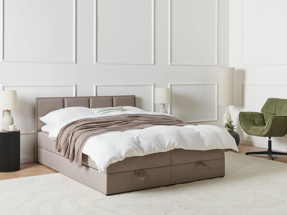 BOXSPRINGBETT mit Stauraum 160/200 cm Stoff Taupe Baronet - Taupe, Textil (160/200cm) - Beliani