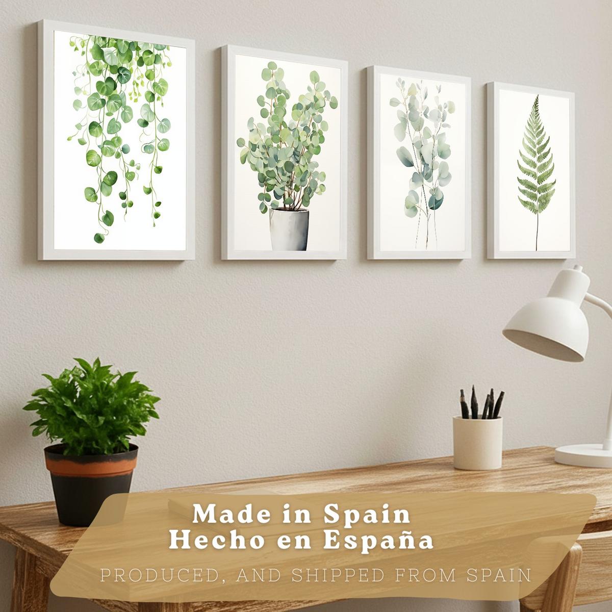 POSTER 4er Bilder-Set Wandbilder Boho Botanisch modern Wohnzimmer Deko, Schlafzimmer, Küche, Badezimmer Weißer Rahmen A3 - Weiß, Papier (29.7/1/42cm) - Nacnic