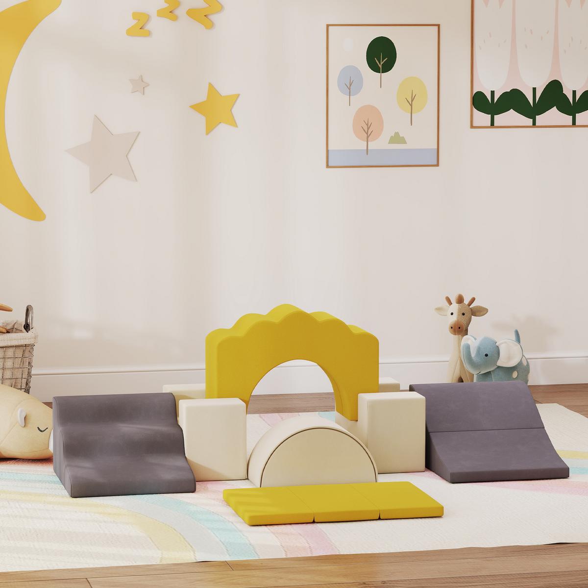 SOFTPLAY-SET 7er Set Samt PU-Schaumstoff Gelb - Gelb, Textil (40/50cm) - AIYAPLAY