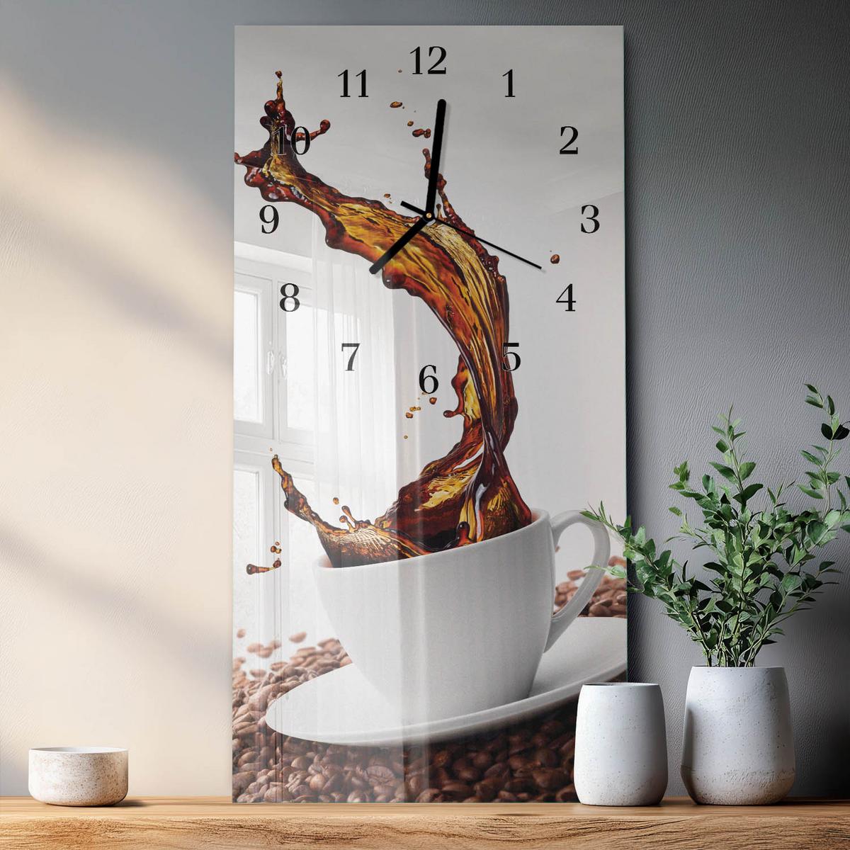 WANDUHR aus Glas 30x60 cm - Tasse Kaffee - Multicolor, Glas (30/60/0.4cm) - TULUP