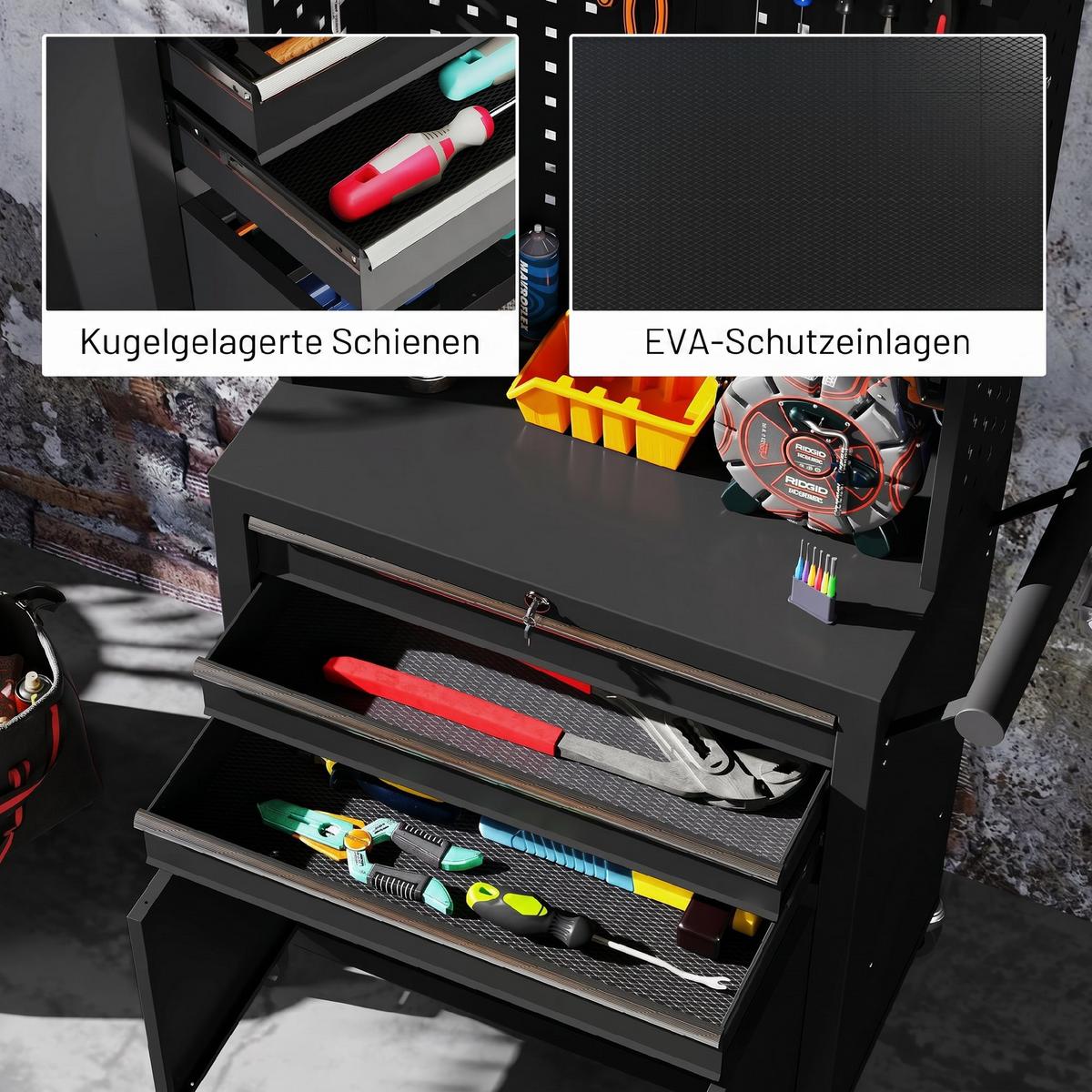 WERKZEUGSCHRANK Stahl Schwarz - Schwarz, Metall (33/133/69cm) - HOMCOM