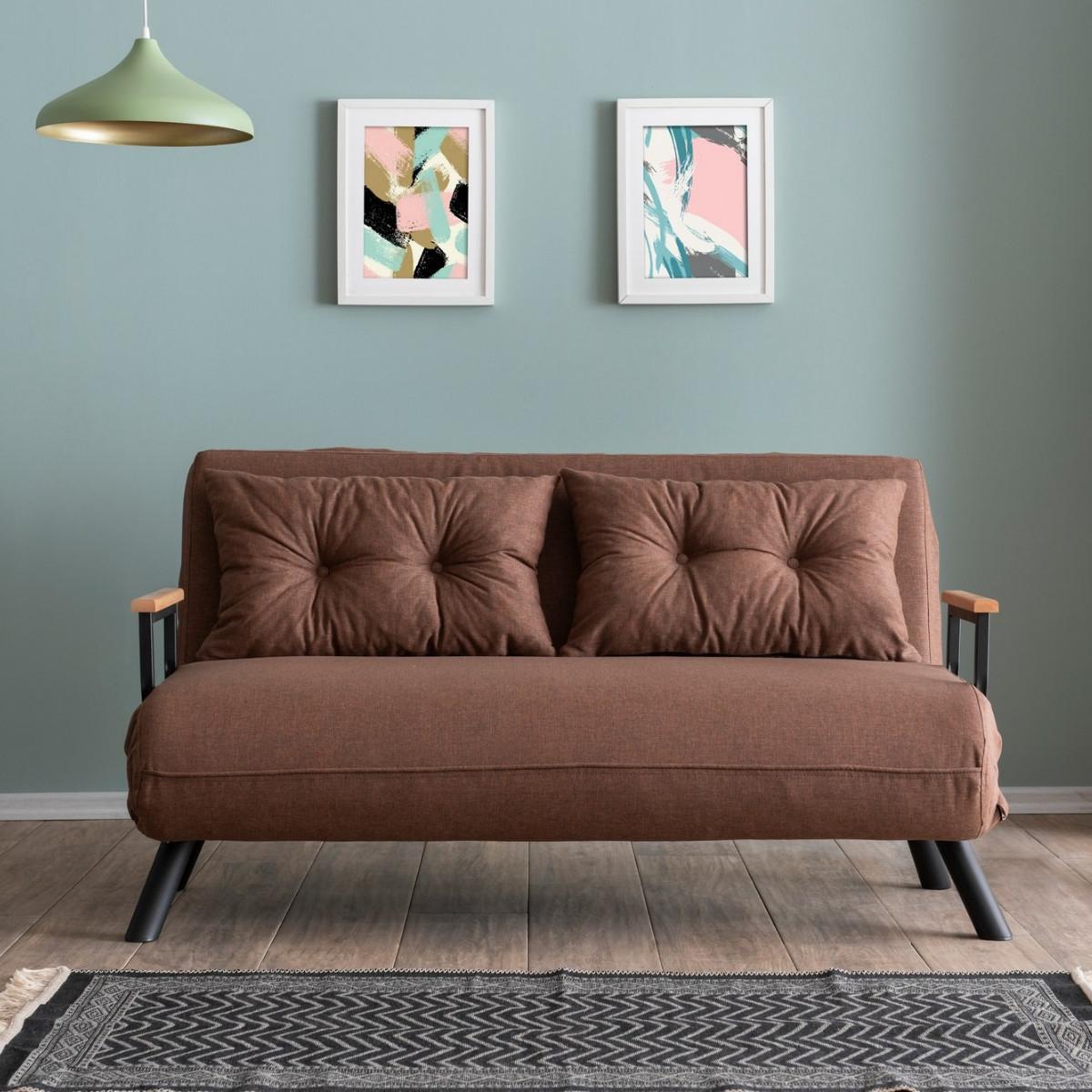 SCHLAFSOFA für 2 Personen mit Stoffbezug und Metallfüßen 133/50/41 cm - Braun, Metall (50/41/121cm) - Calicosy