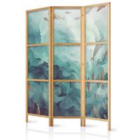 PARAVENT Japanischer 3-tlg 135x172 cm Fische im Meer - Grün, Holz/Textil (135/172/3cm) - Muralo