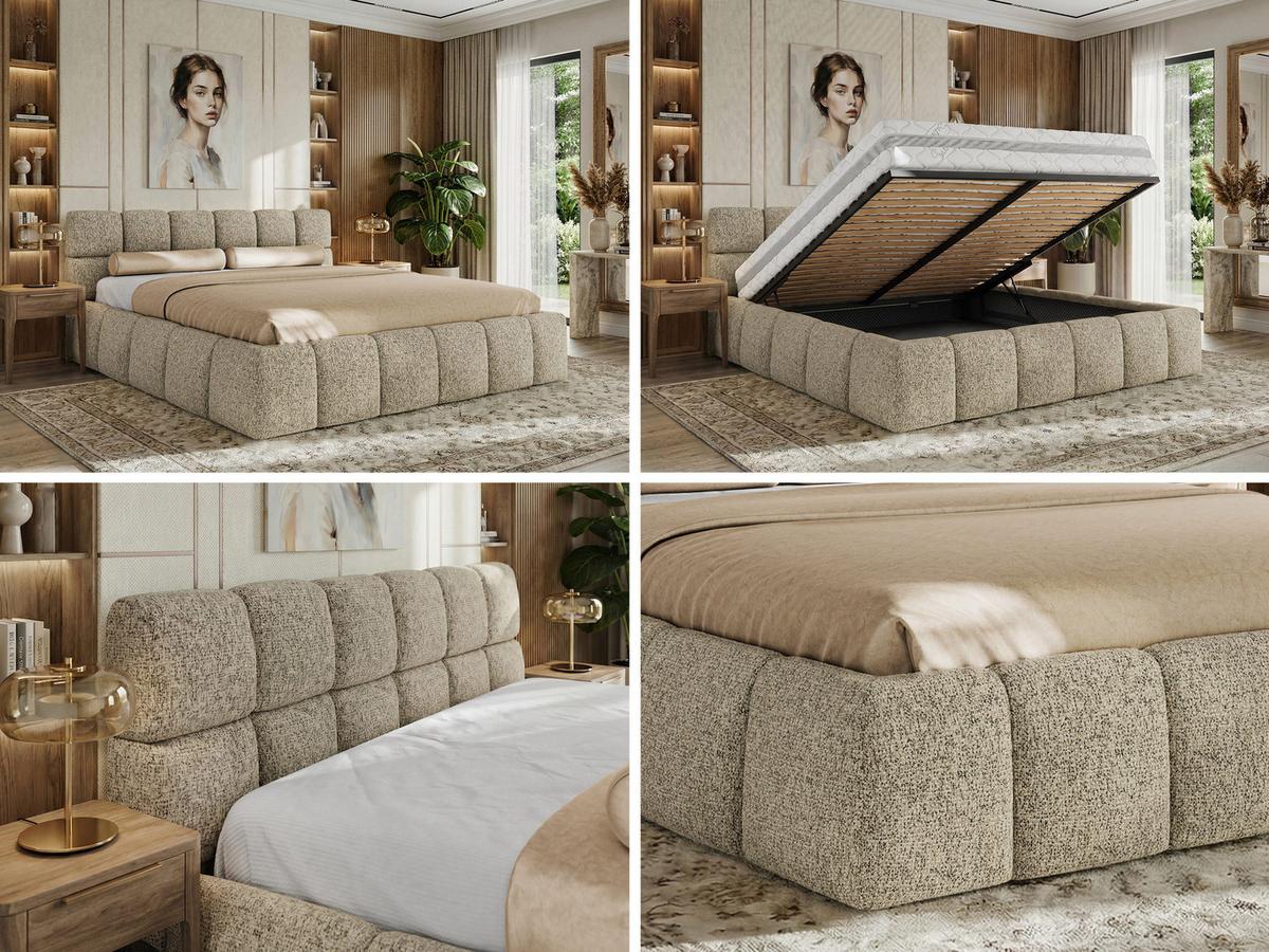POLSTERBETT NIRA CLASSIC 140/200 - Dunkelbeige Strukture - Multipocket-Matratze - Taupe, Textil (140/200cm) - MKS
