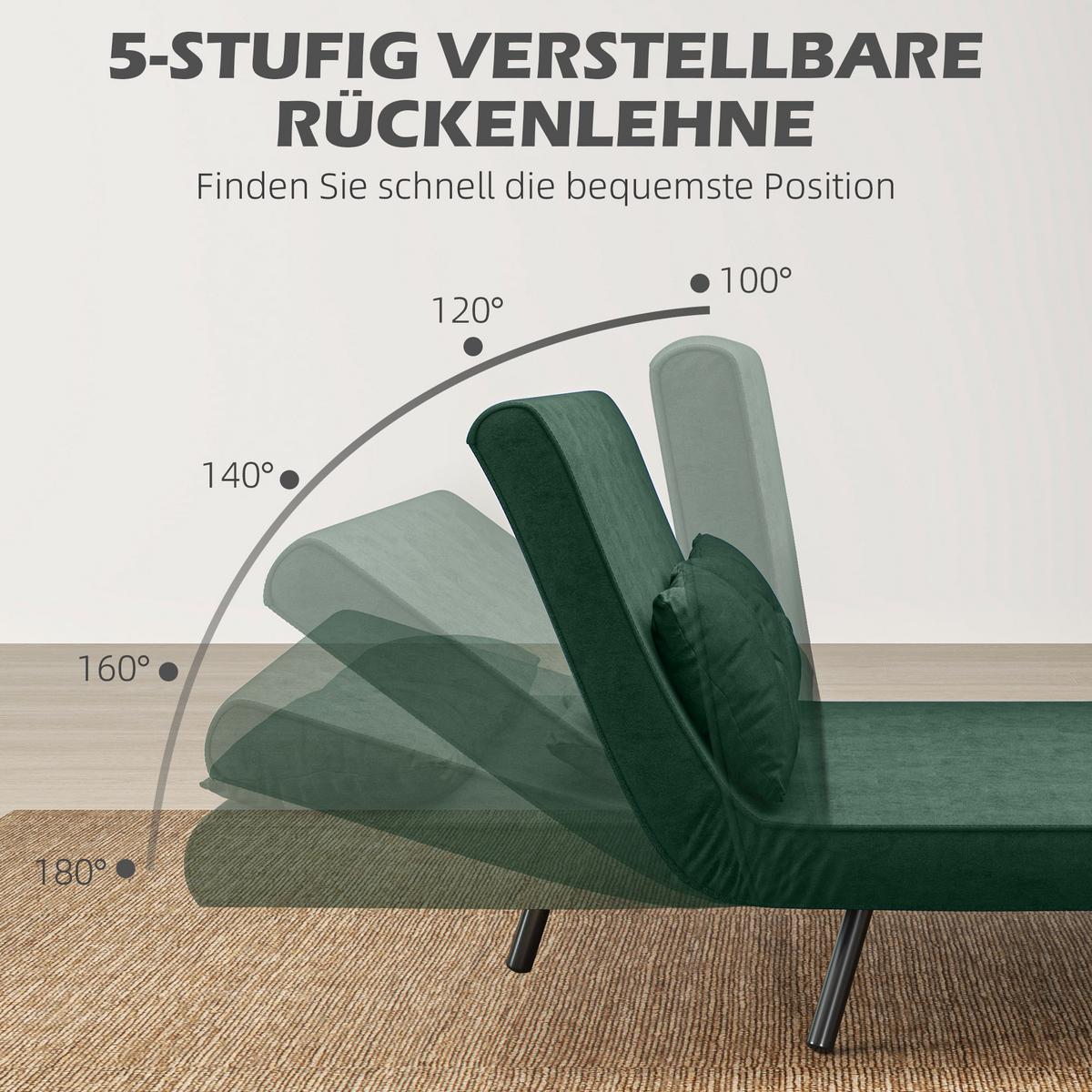SCHLAFSOFA Schlafcouch mit Samtoptik Rückenkissen - Schwarz/Naturfarben, Holz/Textil (73/81/102cm) - HOMCOM