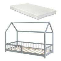 HAUSBETT Hesel mit Matratze - Grau, Holz/Textil (90/200cm) - [en.casa]