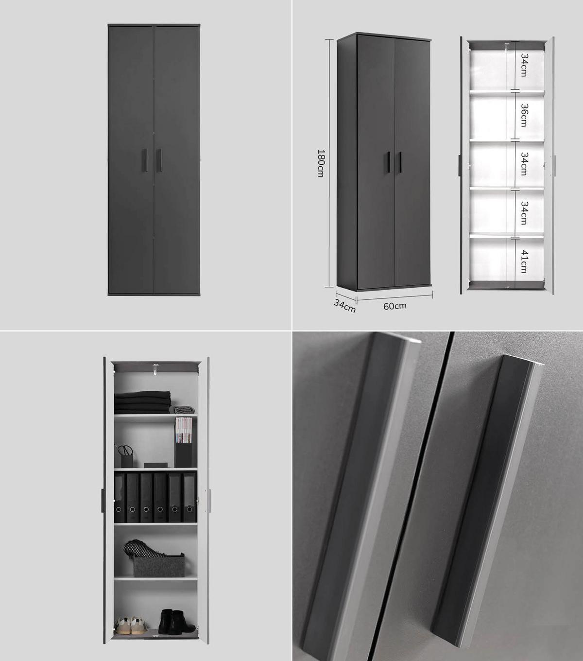 MEHRZWECKSCHRANK SET Der Allzweckwaffe - Anthrazit/Schwarz, Holzwerkstoff (60/180/34cm) - Mokebo