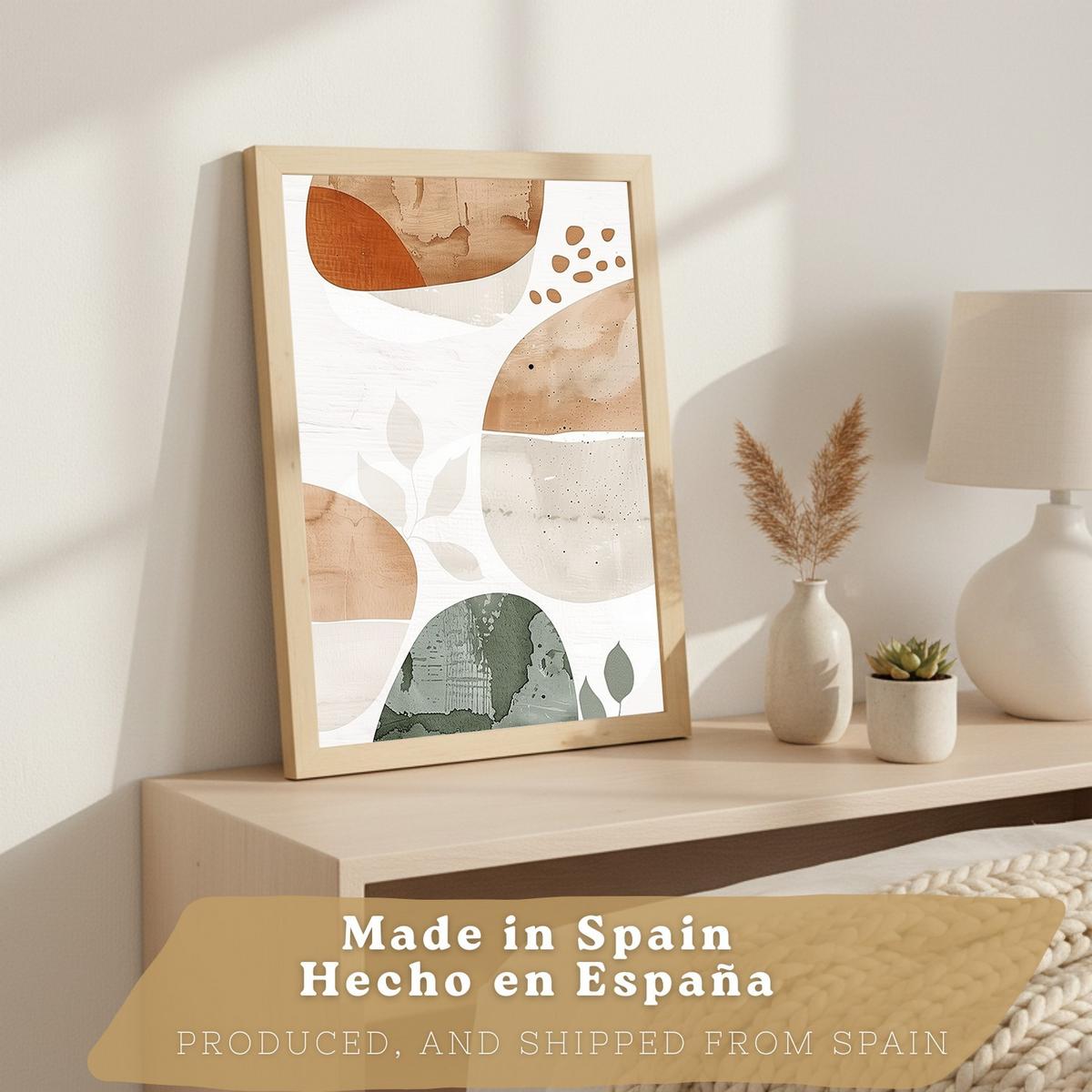 POSTER 3er Kunstdruck-Set Wandbilder Pflanzen Abstrakt Grün Braun modern Wohnzimmer Deko, Schlafzimmer, Küche, Badezimmer Leichter Holzrahmen A4 - Beige, Papier (29.7/1/21cm) - Nacnic