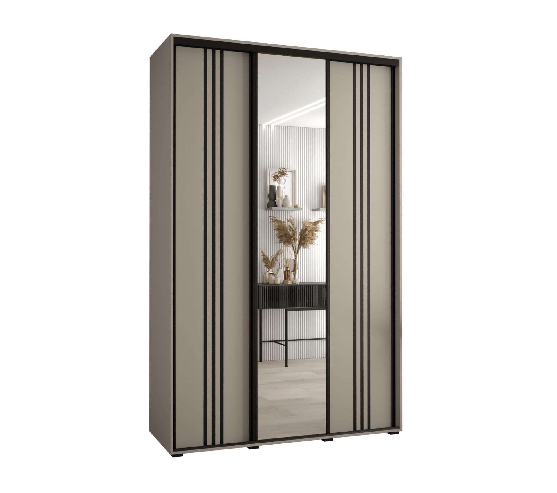 SCHWEBETÜRENSCHRANK 235,2/150/60 3-türig - Kaschmir/Schwarz, Holz/Metall (150/235.2/60cm) - MÖBEL KRYSPOL