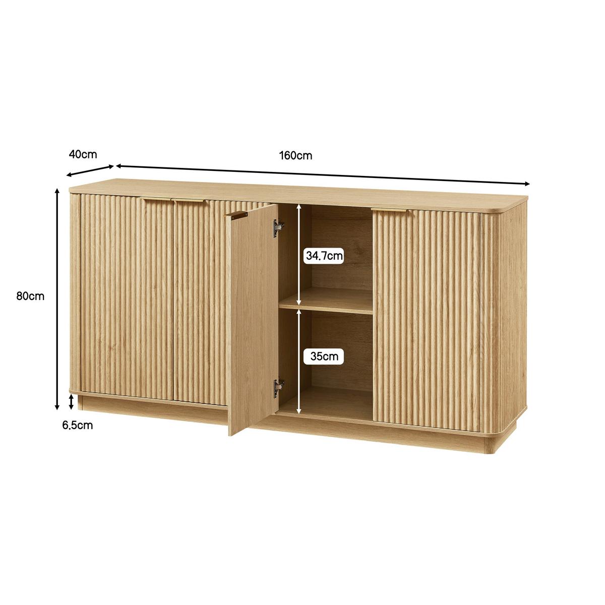 BUFFET in Heller Holzoptik mit Geriffelter Front, Beige - Naturfarben, Holzwerkstoff (40/80/160cm) - Urban Meuble