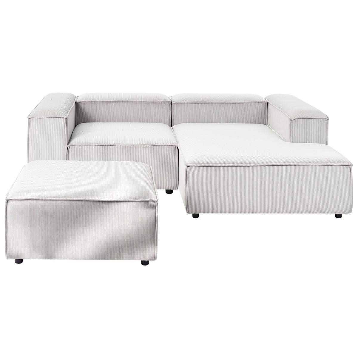 ECKSOFA Modul 3-Sitzer linksseitig Cremeweiß Cord mit Ottomane Ardal - Creme, Textil (240/180cm) - Beliani