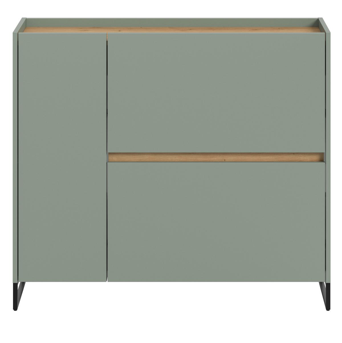 SCHUHKIPPER Salbei grün, Artisan Eiche 110 x 94 cm, Schuhschrank mit Soft-Close - Salbeigrün/Schwarz, Holzwerkstoff/Metall (110/94/32cm) - Inn.Furn