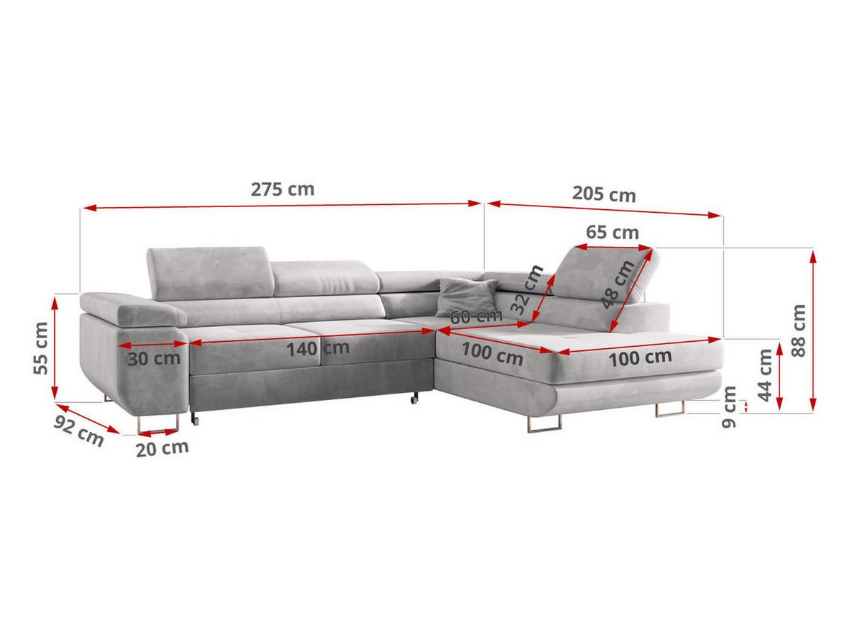 ECKSOFA GUSTAW L Hellgrau Velvet Rechts Seite - Silberfarben/Hellgrau, Textil/Metall (275/205cm) - MKS