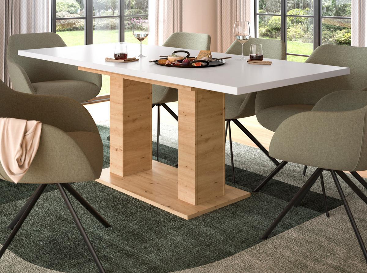 ESSTISCH weiß, Eiche Artisan, Küchentisch ausziehbar 150 - 190 cm - Weiß/Eiche Artisan, Holzwerkstoff/Metall (150/90/76cm) - Inn.Furn
