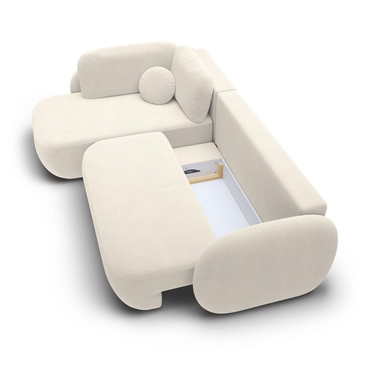 ECKSOFA AMICO II L-S Creme Geflochtener Stoff mit Schlaffunktion - Creme, Holz (289/190cm) - MASSENO