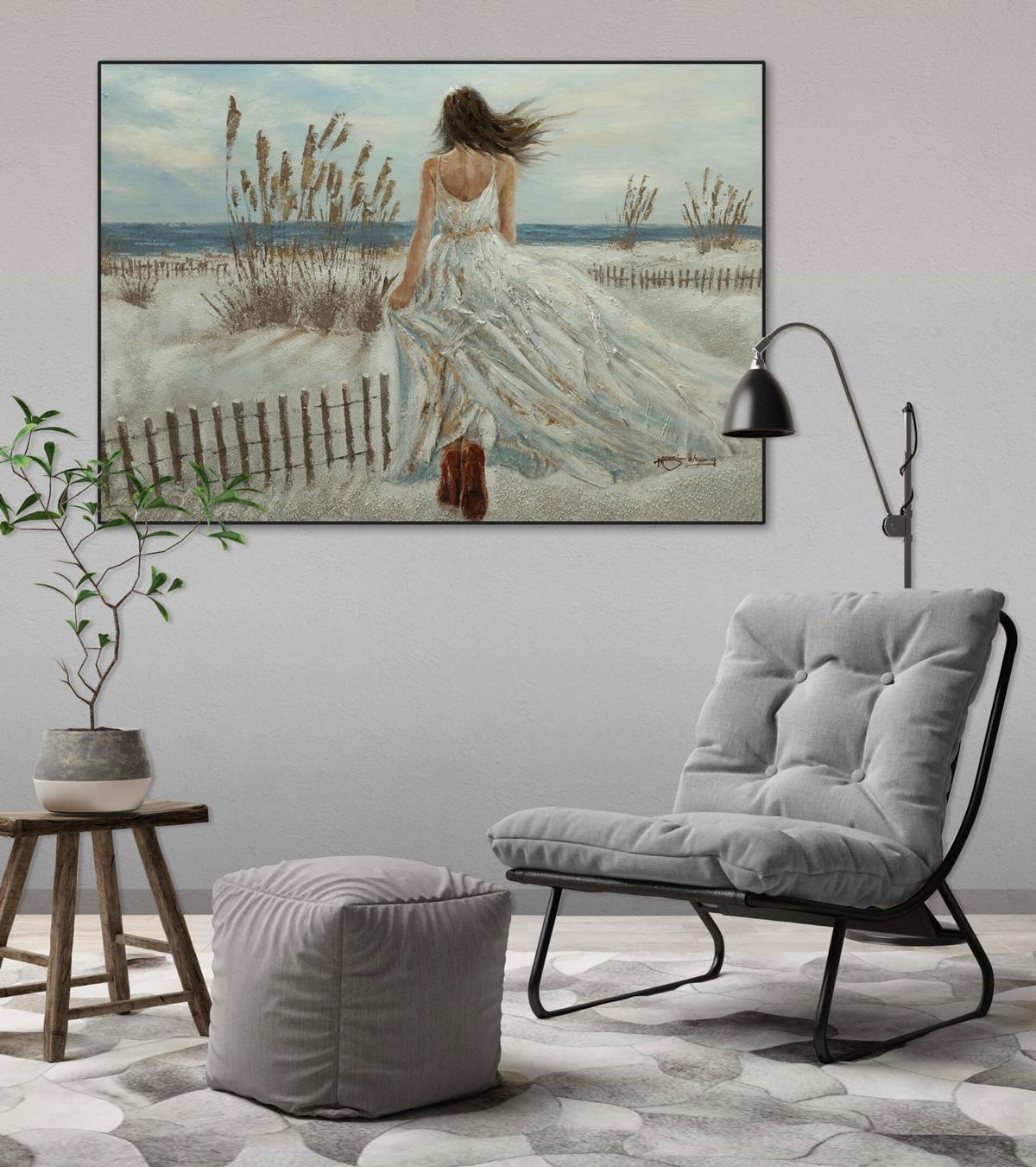 ACRYLBILD HANDGEMALT 100/70 cm - Weiß/Braun, Holz/Textil (100/70cm) - KUNSTLOFT