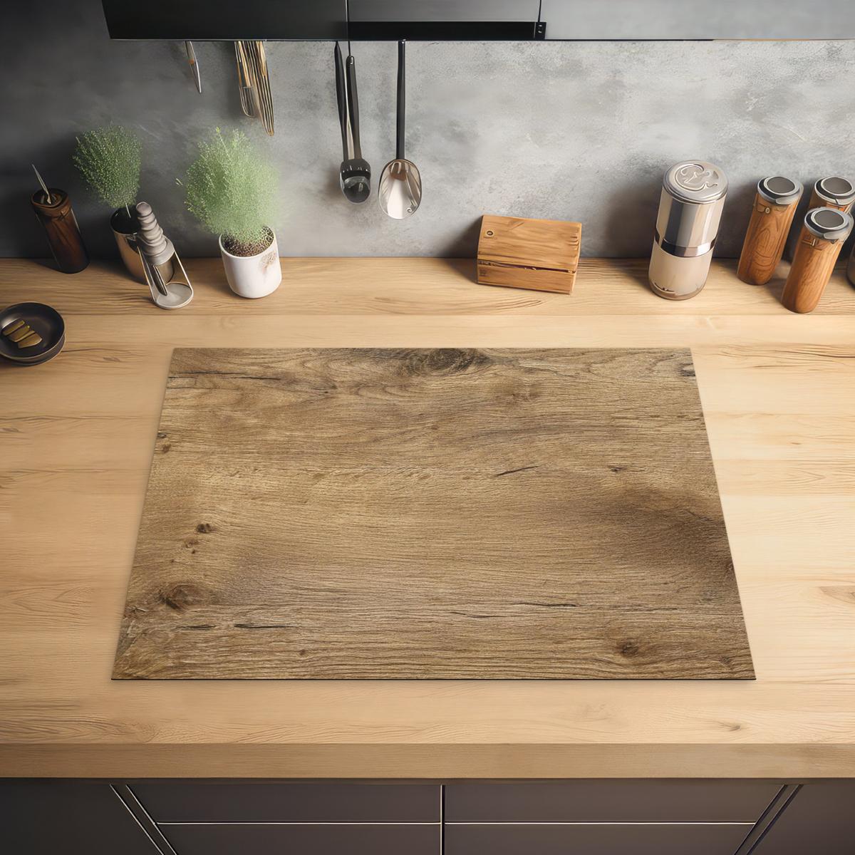 HERDABDECKPLATTE Holz - Braun - Holzoptik Herdabdeckung Induktionsfeld 70x52 cm - Eichefarben, Kunststoff (70/52/0.2cm) - MuchoWow
