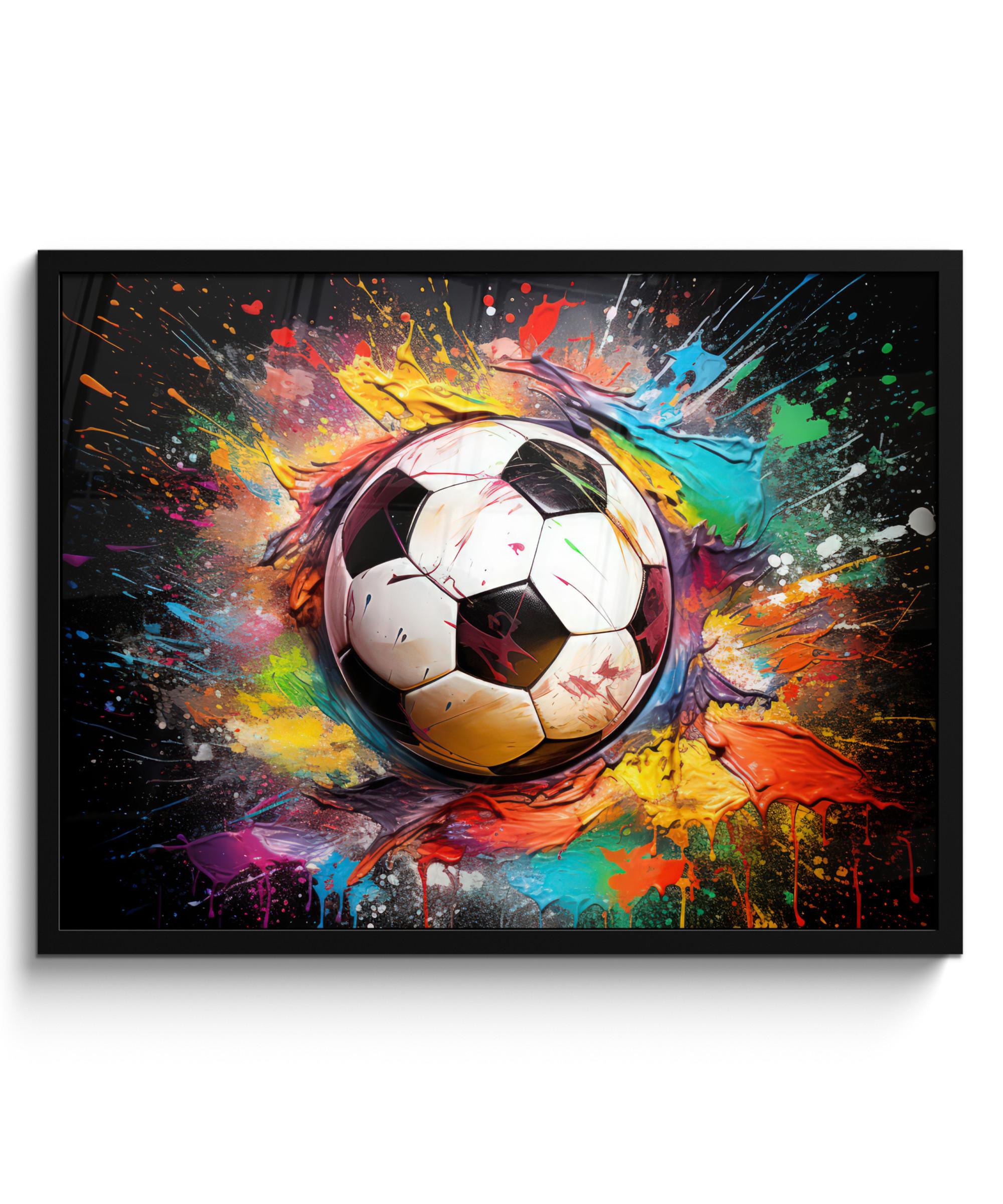 POSTER MIT RAHMENGERAHMTES BILD Fußball - Farbe - Farben - Schwarz - Weiß 80x60 cm - Weiß, Papier (80/60cm) - MuchoWow