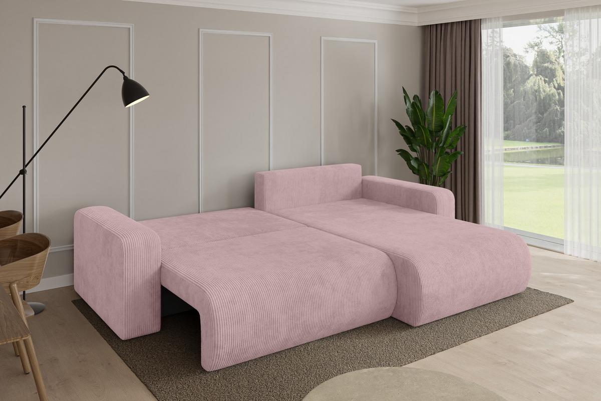 ECKSOFA mit Schlaffunktion Ottomane Rechts BERY-L 276x193x88 Rosa Cord - Schwarz/Rosa, Holzwerkstoff/Kunststoff (276/193cm) - ALTDECOR