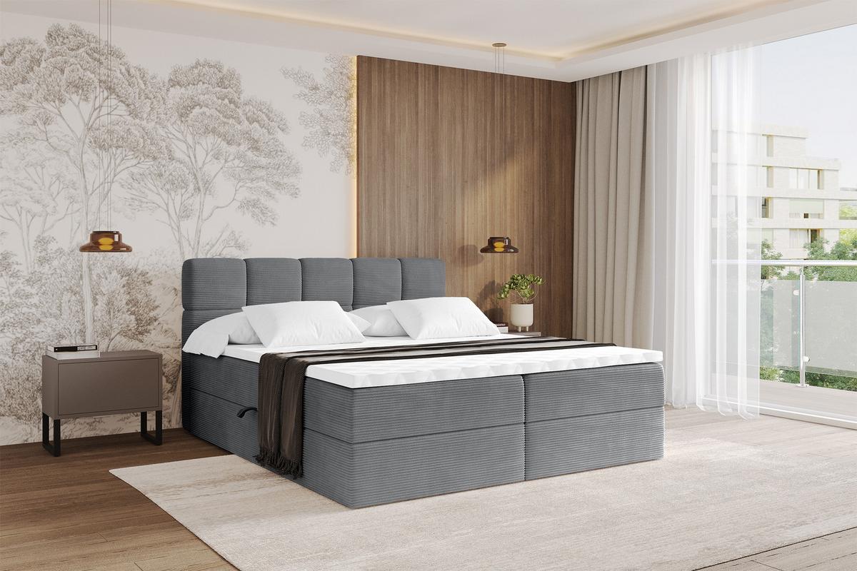BOXBETT mit Matratze H3 - FAMA - 200x200 cm Dunkelgrau Poso - Taupe, Holzwerkstoff (200/200cm) - ALTDECOR