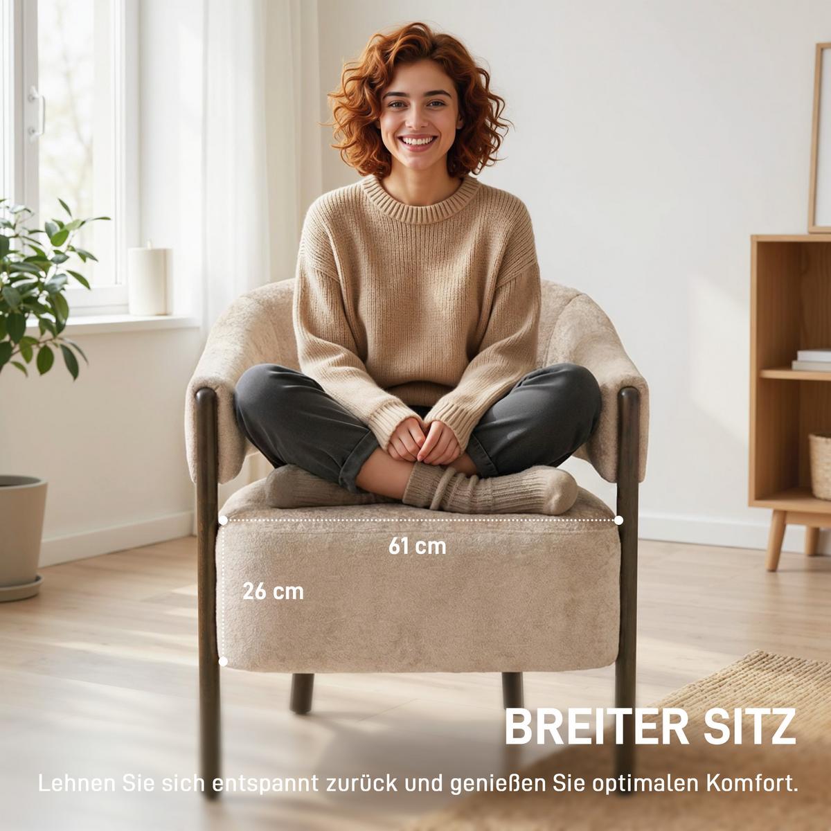 SESSEL Chenille Holz Beige - Beige/Braun, Holz/Textil (63.5/78.5/71cm) - HOMCOM