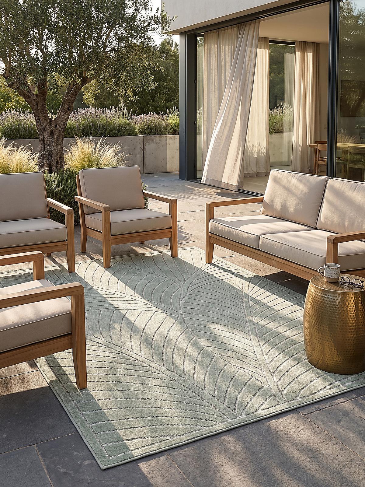 TEPPICH Outdoor, Fußbodenheizung-geeignet, mit Blattmotiv, ENGADIN in Salbeigrün, 120 x 170 cm - Grün, Textil (120/170cm) - KADIMA DESIGN