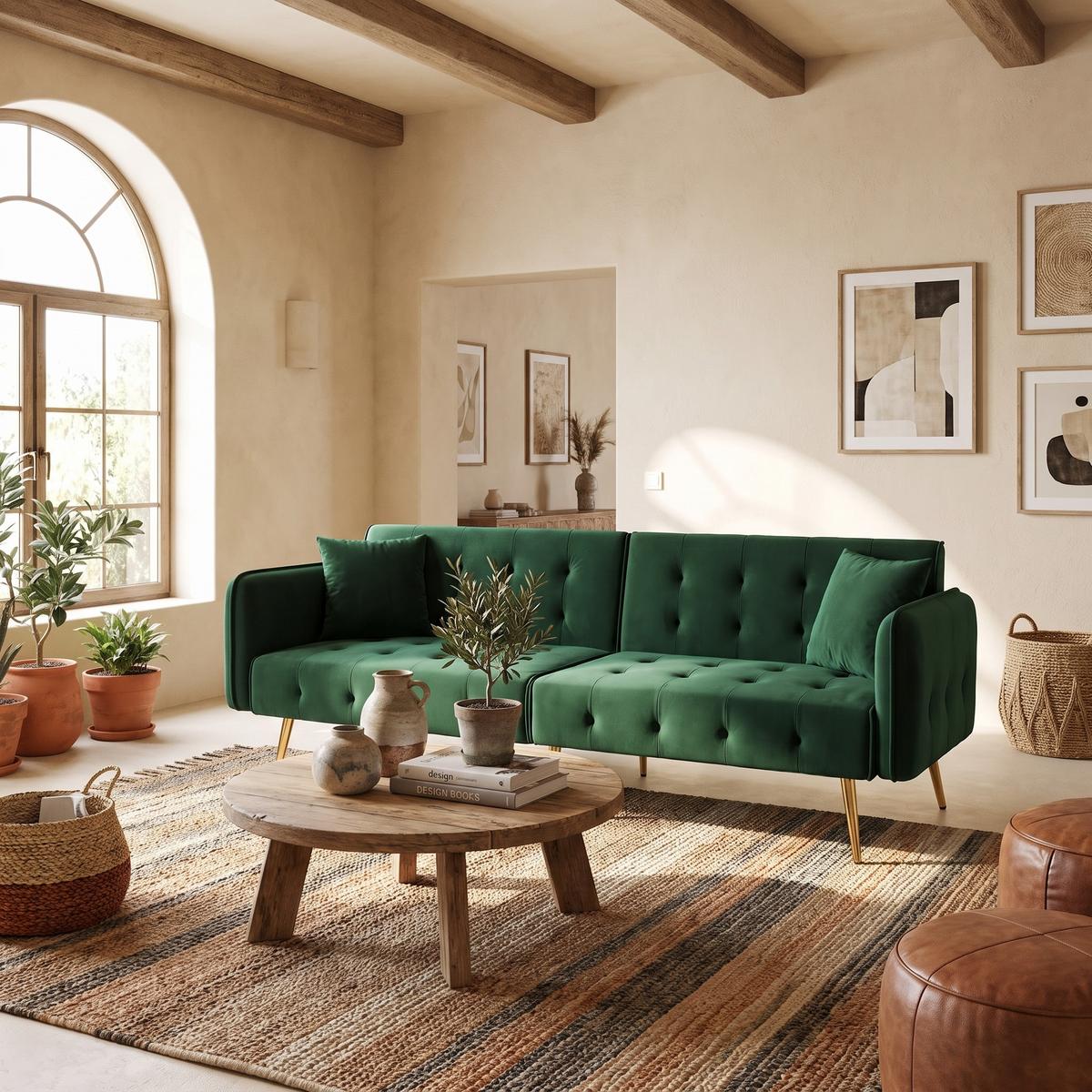 SCHLAFSOFA 2-in-1 Funktion Velours - Grün, Kunststoff (178/70/82cm) - Urban Meuble