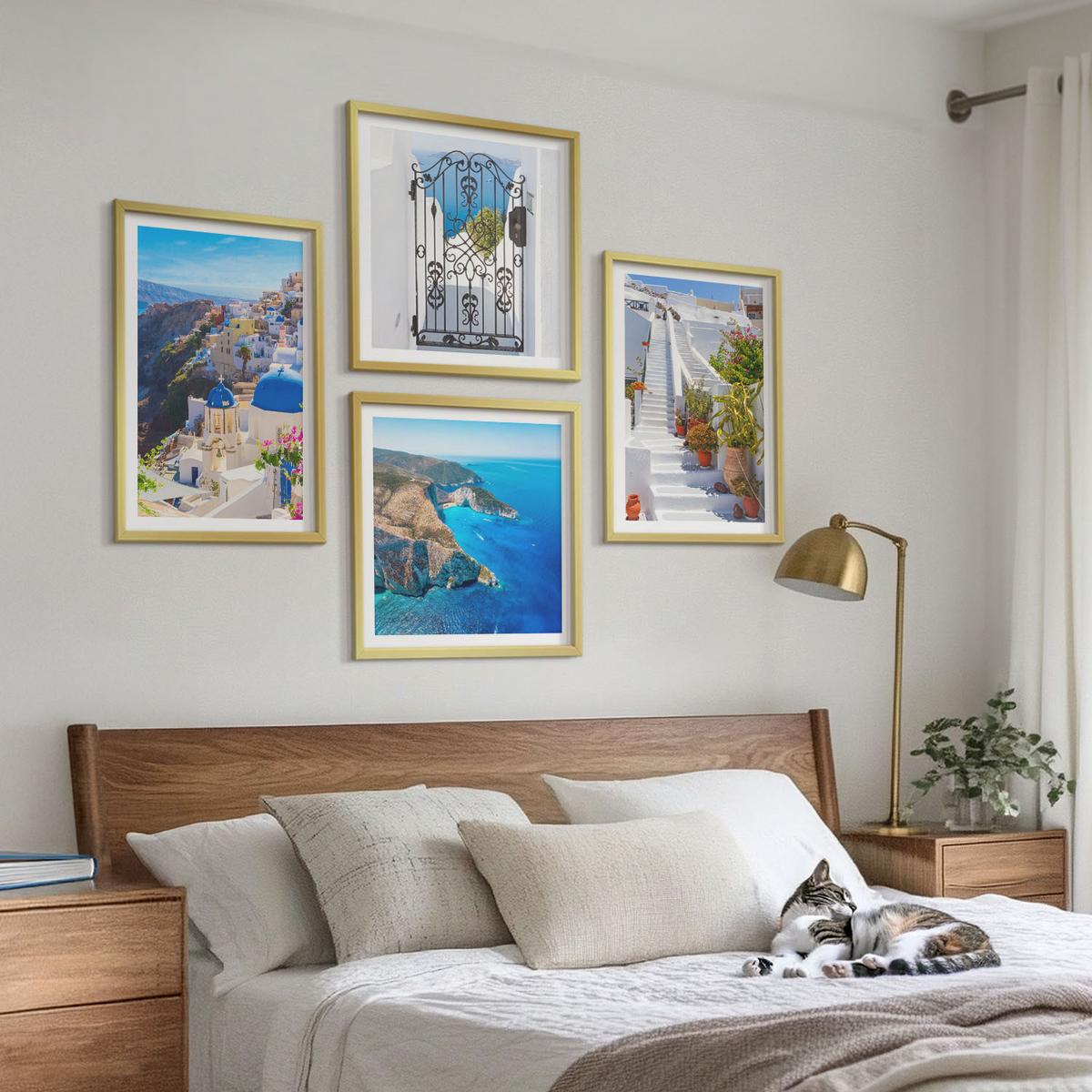 BILDER SET 4er Set - 50x50 cm & 40x60 cm Goldrahmen - Griechische Architektur auf Santorin, Oia - Goldfarben, Kunststoff (50/50cm) - TULUP