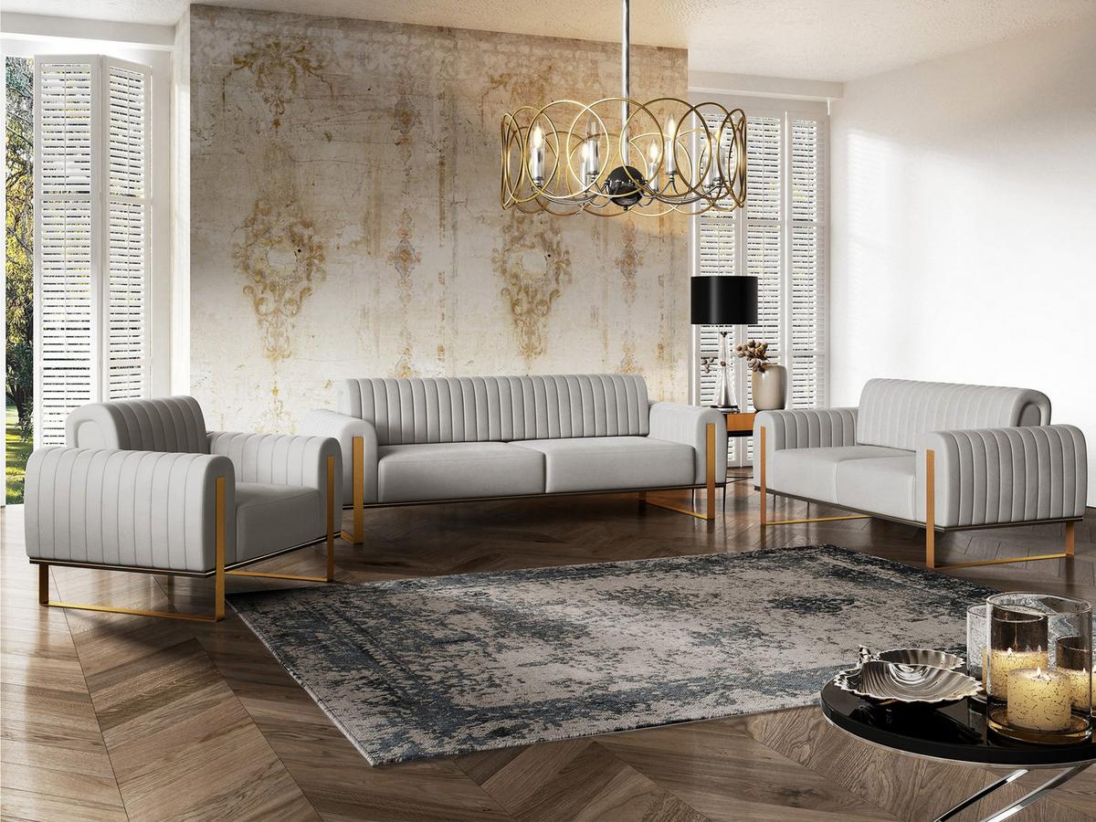 SOFA Parissa 164 cm - Goldfarben/Hellgrau, Textil/Metall (164/79/92cm) - Selsey