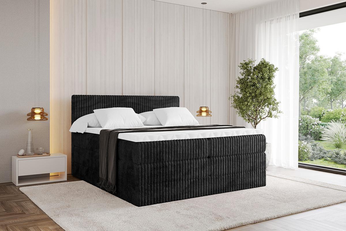 BOXSPRINGBETT mit Matratze H3|H4 und Lattenrost - TOLO KING 140x200 Cord - Schwarz - Schwarz, Holzwerkstoff (140/200cm) - ALTDECOR