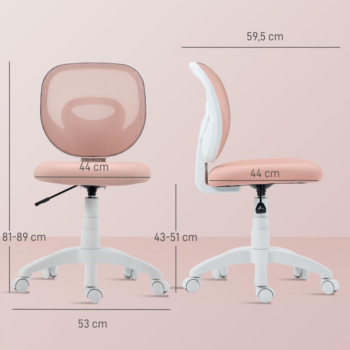 BÜROSTUHL Ergonomischer Schreibtischstuhl mit C-förmiger Rückenstütze, Rosa - Rosa/Weiß, Textil (53/89/59.5cm) - HOMCOM