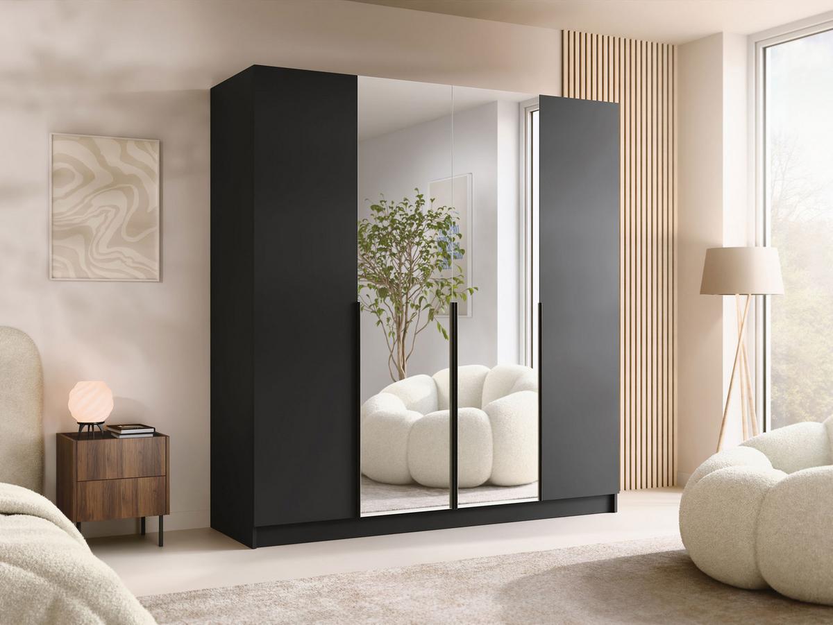 KLEIDERSCHRANK Santi II - Schwarz, Holzwerkstoff/Metall (200/215/58cm) - MIRJAN24