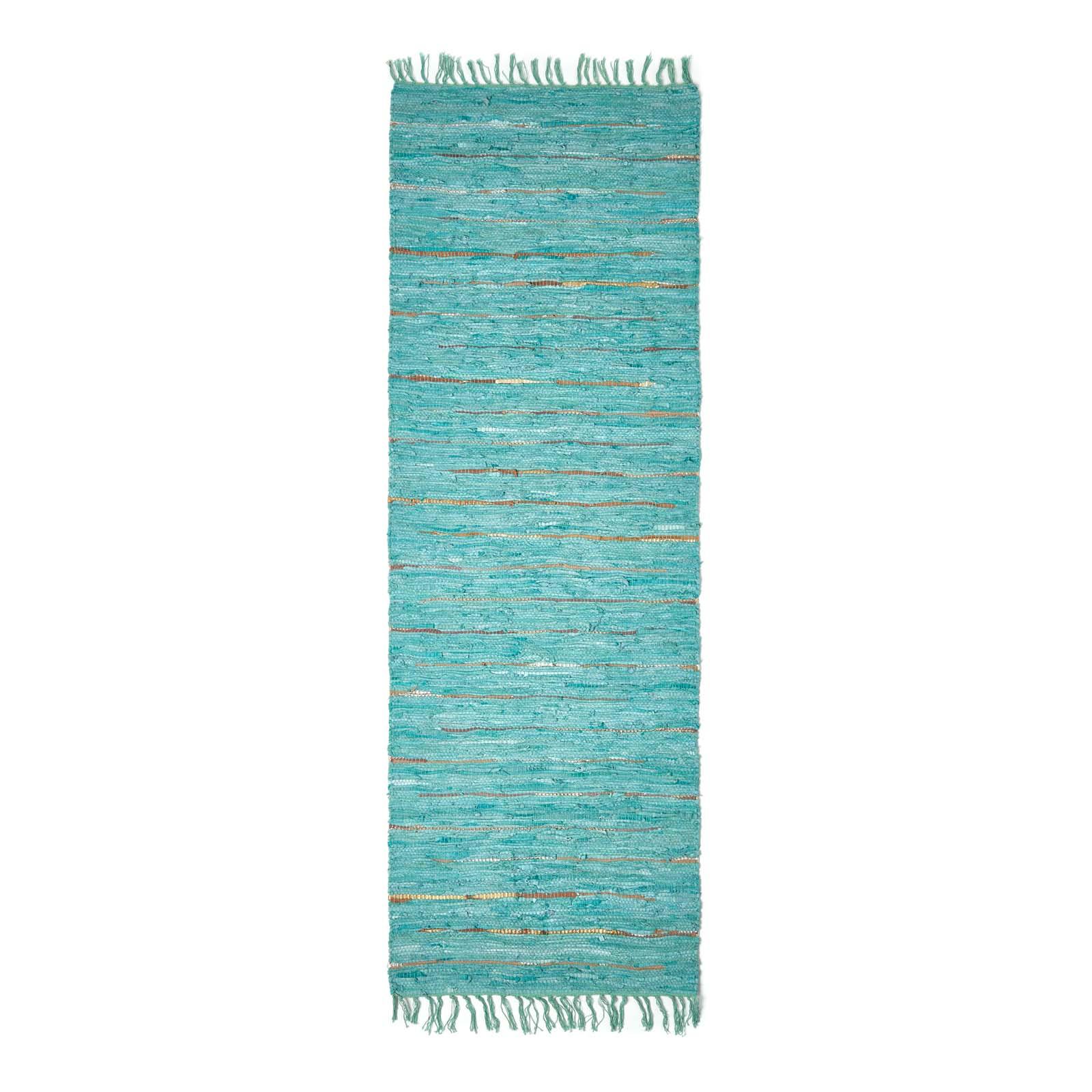 LEDERTEPPICH-LÄUFER Glitter geflochten 66/200 cm - Türkis, Leder (66/200cm) - Homescapes