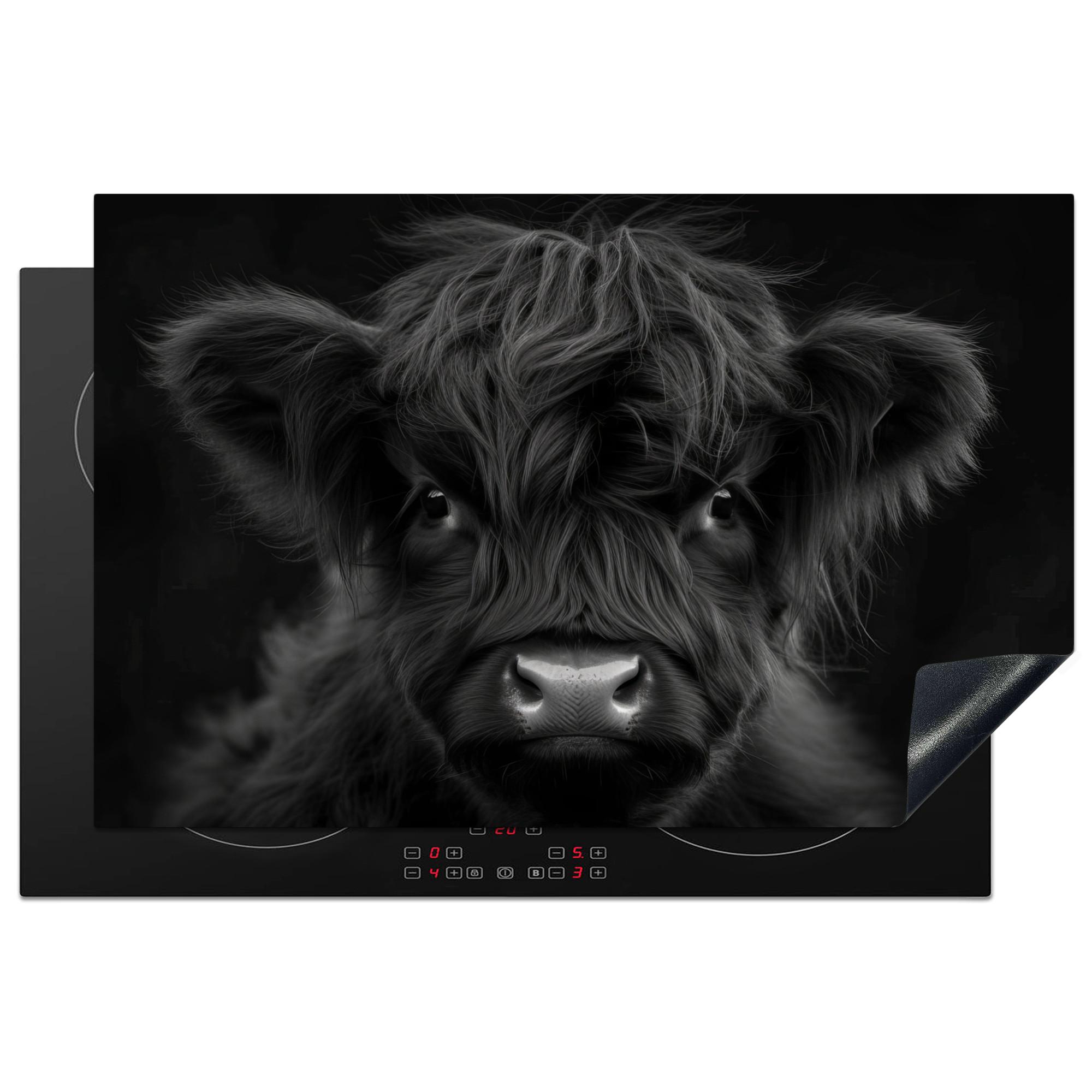 HERDABDECKPLATTE Scottish Highlander - Schwarz - Kalb - Kuh Ceranfeldabdeckung 80x52 cm - Schwarz, Kunststoff (80/52/0.2cm) - MuchoWow