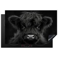 HERDABDECKPLATTE Scottish Highlander - Schwarz - Kalb - Kuh Induktionsmatte 81x52 cm - Schwarz, Kunststoff (81/52/0.2cm) - MuchoWow