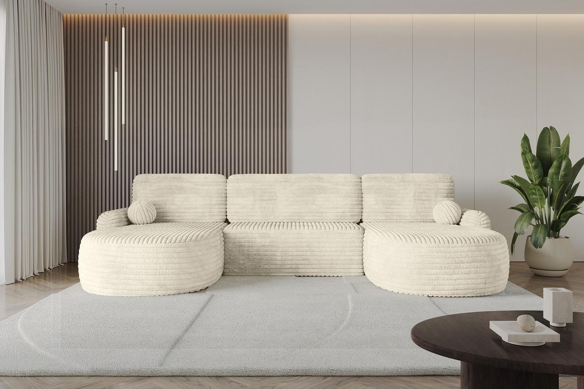 WOHNLANDSCHAFT mit Schlaffunktion und Bettkasten LIRA-U - 335x172x89 Creme - Ecru, Holzwerkstoff/Textil (335/89/172cm) - ALTDECOR