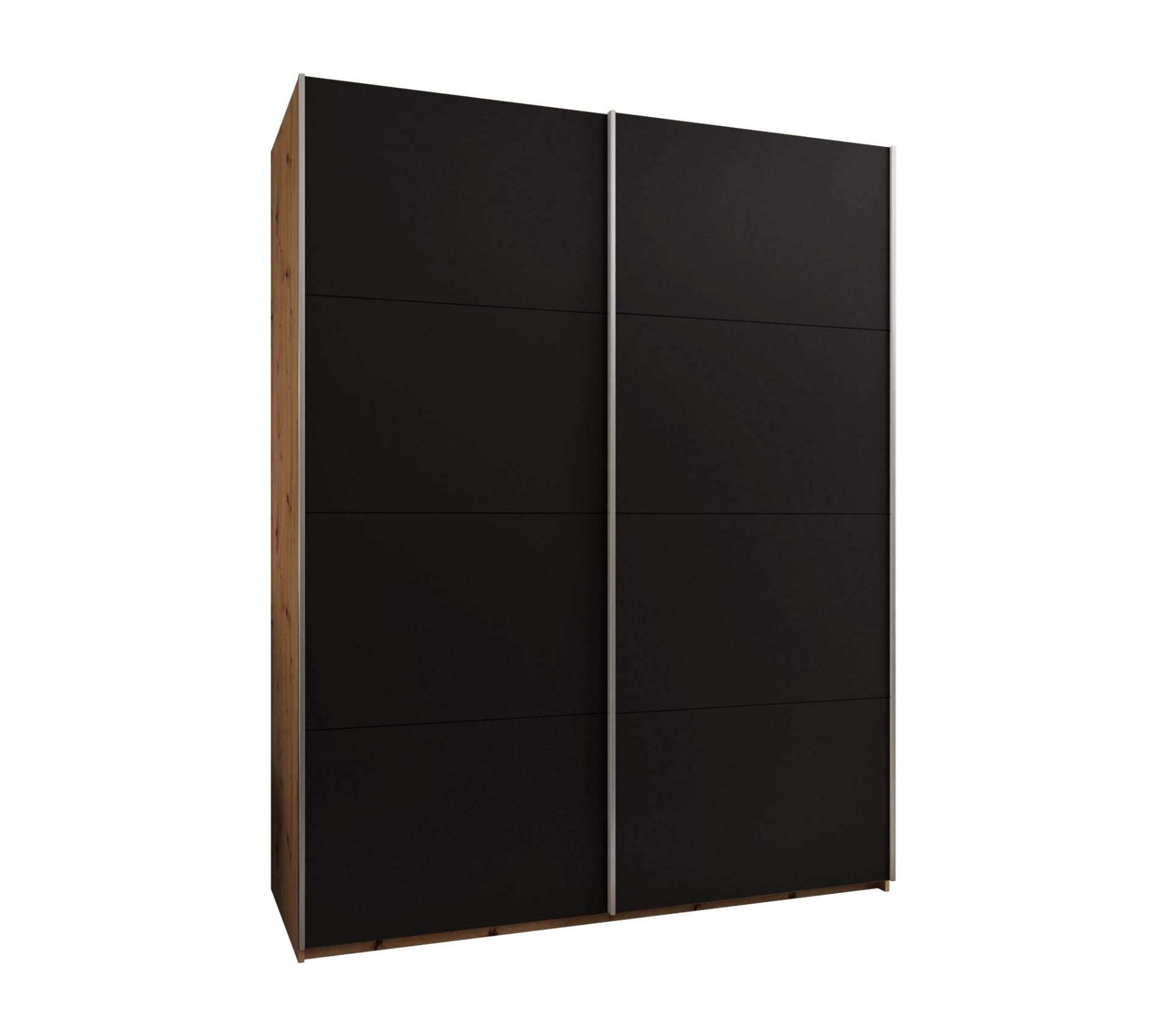 SCHWEBETÜRENSCHRANK 245,5/200/64 2-türig - Silberfarben/Schwarz, Holz/Metall (200/245/64cm) - Abiks Möbel