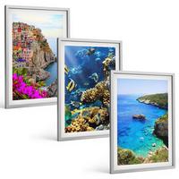 BILDER SET 3er Set - 40x60 cm Silberner Rahmen - Meerblick, farbenfrohe Häuser - Silberfarben, Kunststoff (40/60cm) - TULUP