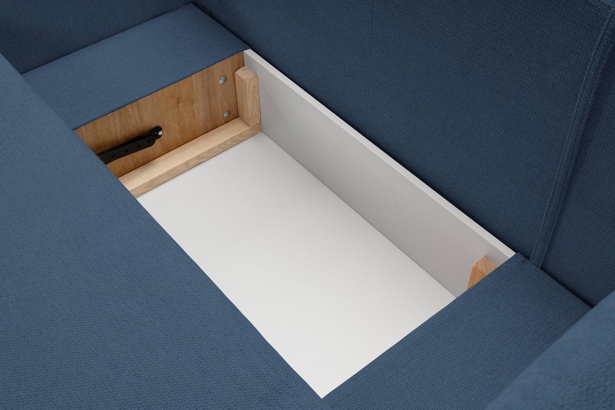 ECKSOFA AMICO L-S Dunkelblau Geflochtener Stoff mit Schlaffunktion - Dunkelblau, Holz (248/174cm) - MASSENO