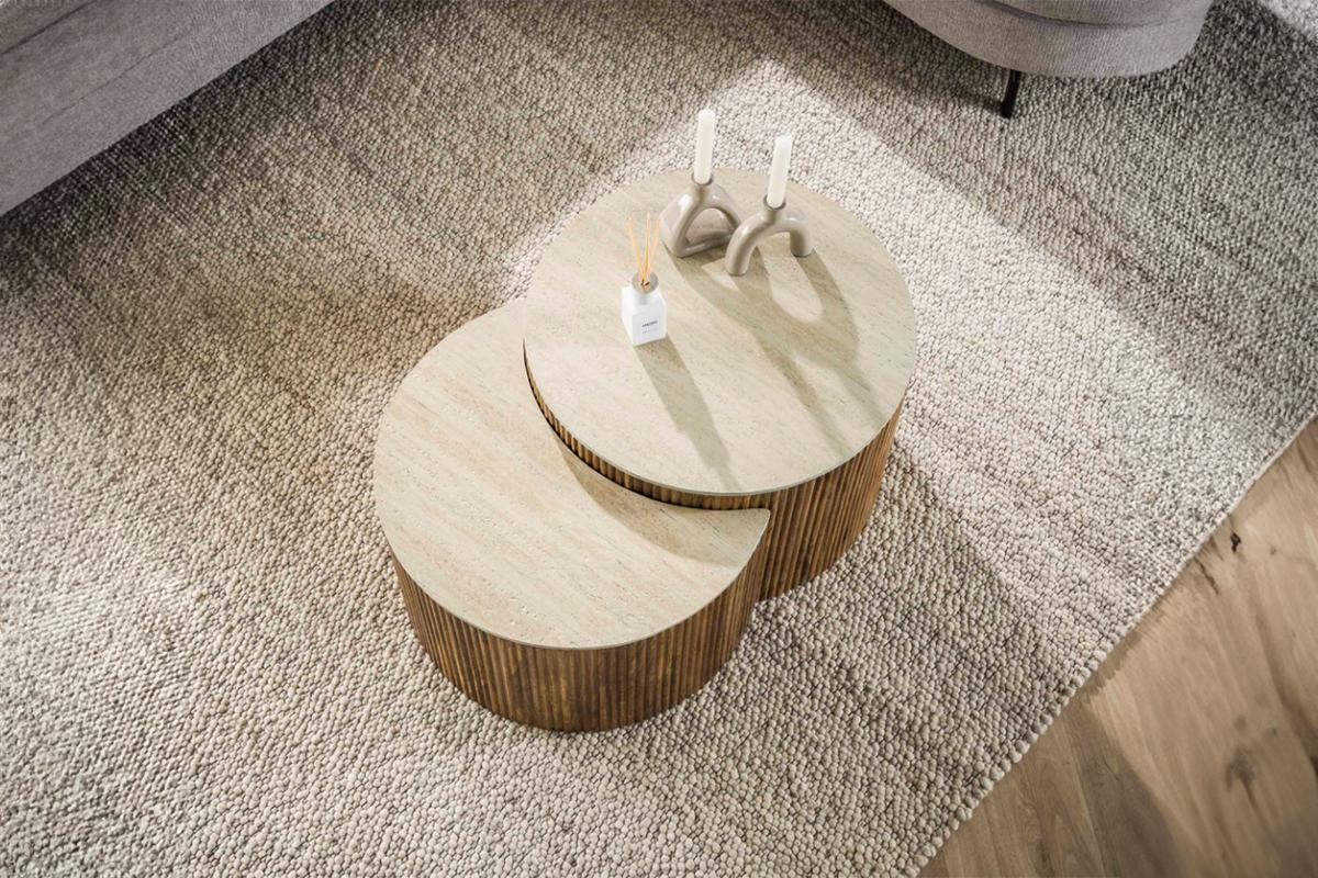 COUCHTISCH DESEADO 2ER SET Weiß Keramik - Weiß/Braun, Mangoholz/Keramik (60/60/40cm) - KAWOLA