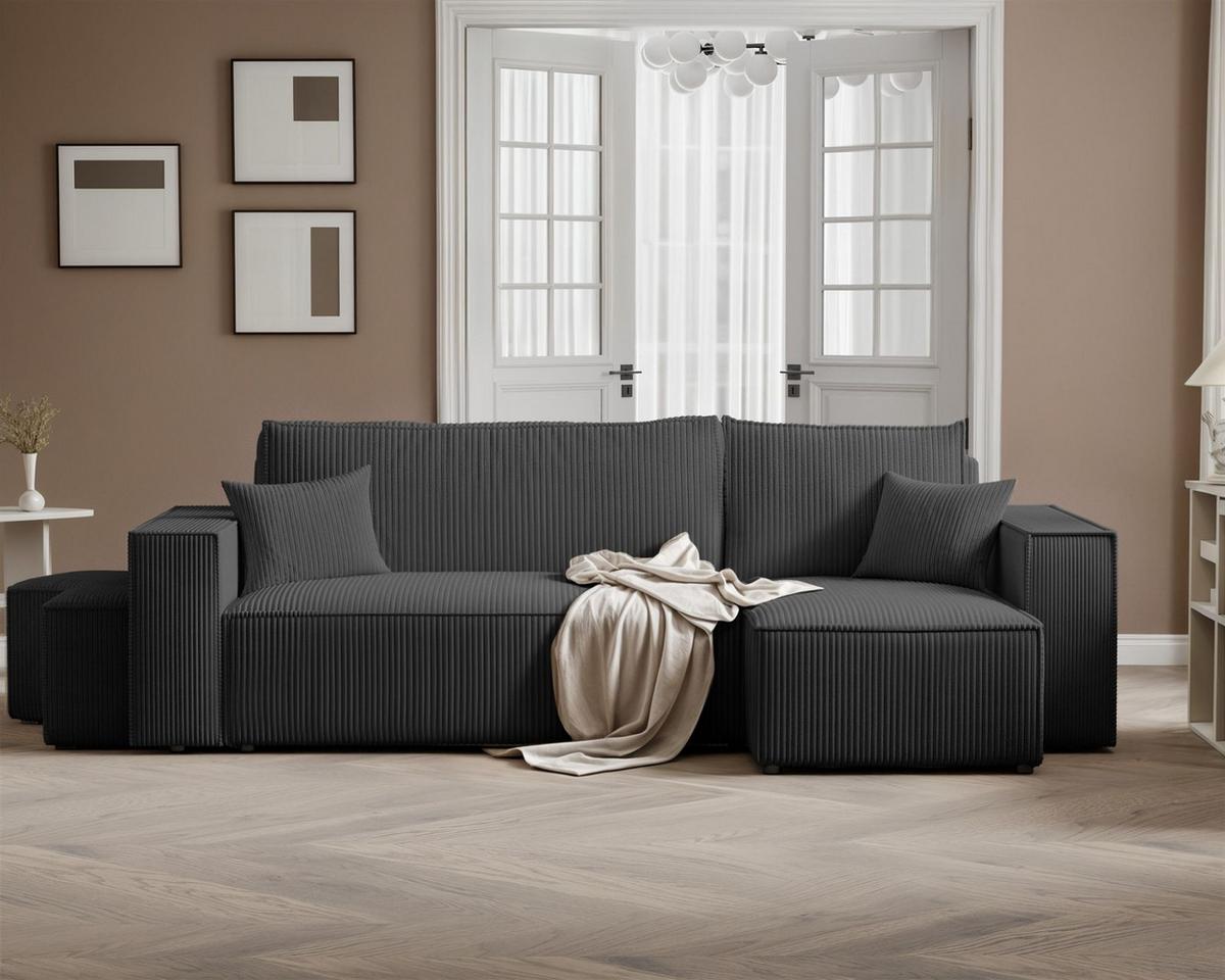 ECKSOFA Adara Inkl. Hocker - Schwarz, Holzwerkstoff/Textil (145/262cm) - Fun Möbel